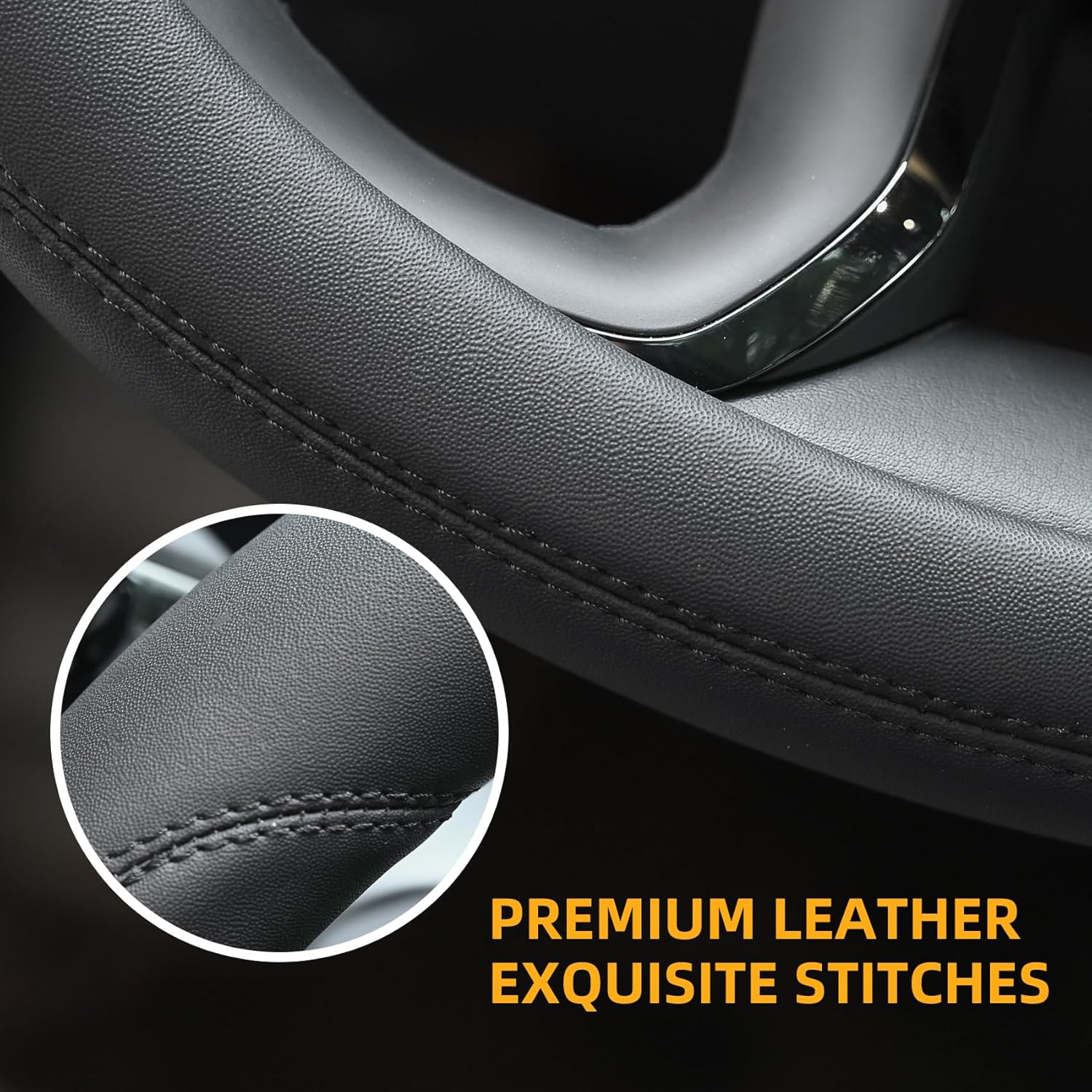 Microfiber Leather Steering Wheel Cover Universal 15 inch (Black)