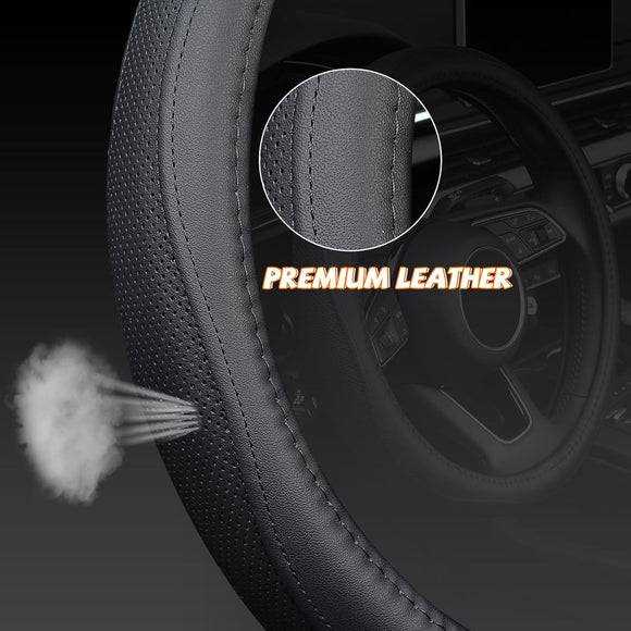 Steering Wheel Cover, Universal 15 inch, Microfiber Leather, Anti-Slip, Odorless, Black Lines