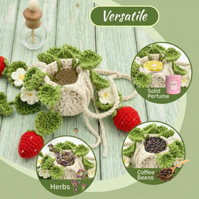 Crochet Car Air Freshener 15ml Empty Refillable Oil Diffuser Bottle with Hanging Crochet Strawberry Plant for Car Rearview Mirror Air Freshener Diffuser for Home and Office Decor - 0