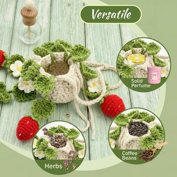 Crochet Car Air Freshener 15ml Empty Refillable Oil Diffuser Bottle with Hanging Crochet Strawberry Plant for Car Rearview Mirror Air Freshener Diffuser for Home and Office Decor - 0