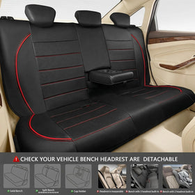 Universal FIT Piping Leather Car Seat Cover for suvs Van Trucks Airbag Compatible Inside Zipper Design and Reserved Opening Holes (Full Set Black and Red) - 0