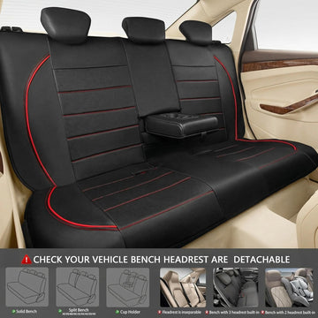 Universal FIT Piping Leather Car Seat Cover for suvs Van Trucks Airbag Compatible Inside Zipper Design and Reserved Opening Holes (Full Set Black and Red) - 0