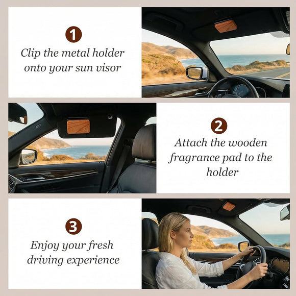 Car Air Freshener - Wood Air Freshener - Car Odor Eliminator for Visor Clip- Natural Scent Starter Kit Vehicle Scent Diffuser for Cabin Truck & SUV (Amber)