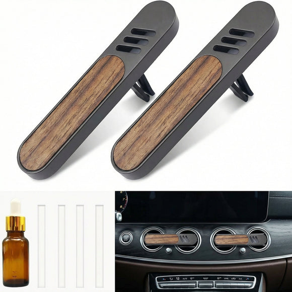 2 Packs Car Air Freshener Diffuser Car Diffusers for Essential Oils Perfume Diffuser &1Essential Oil Bottle 4 Unscent Reusable Fiber Sticks Custom Scent Metal & Wood Design Gift for Men
