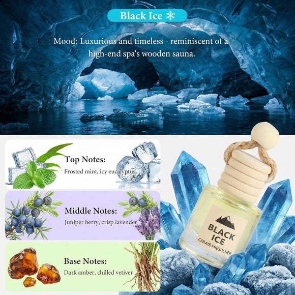 Car Air Freshener Oil Diffuser - Hanging Long Lasting Scent for Car & Home Essential Oil Freshener with Adjustable Fragrance (Teak Wood+Black Ice)