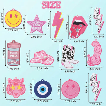 Laffact 12Pcs Preppy Boho Car Air Freshener Lightning Bolt Smile Cow Boots Pink Hat Lip Incense Chip Hanging Slice Essential Oil Pendant Diffuser Scented Decor for Car Interior Accessories Home - 0