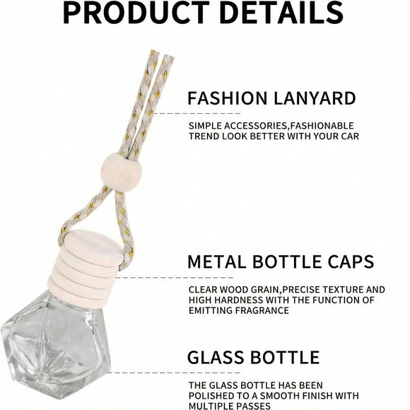 5PCS Hanging Car Air Freshener Auto Interior Decoration 8 ml Oil Diffuser Perfume Aromatherapy Pendant Empty Glass Bottle Fragrance Ornament with Vent Clip Wooden Cap and Rope (5 Rhombic)