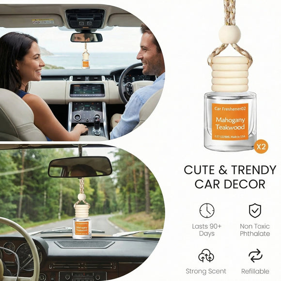 Hanging Car Air Freshener Long Lasting Scent Cute Air Fresheners for Women 2 Pack Non-Toxic Essential Oil Diffuser Made in USA