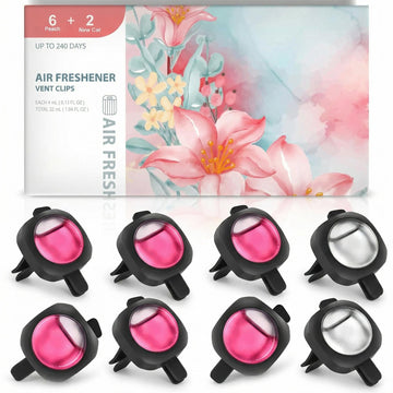 Car Air Freshener Vent Clips 8PK 6 Peach 2 New Car Scent Fresheners for Men Women Up to 240 Days Long Lasting Air Freshener Odor Eliminator