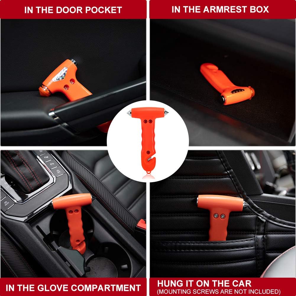 2-Pack Car Safety Hammer Seatbelt Cutter, Auto Emergency Escape Hammer with Window Glass Breaker and Seat Belt Cutter, Striking Red Escape Tool for Car Accidents