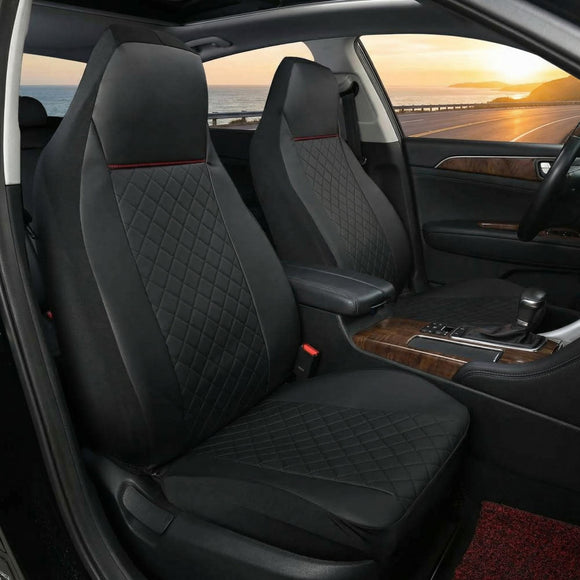 Front Car Seat Covers Bucket Seat Covers Leather High Back Auto Seat Covers for Cars Trucks Jeep Van SUV Pickup Airbag Compatible (Black)