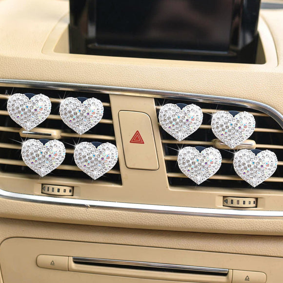 8 Pcs Bling Heart Air Vent Clips Crystal Car Fresheners Diffuser With Rhinestone Decoration Cute Interior Accessories for Women Girls (Silver)