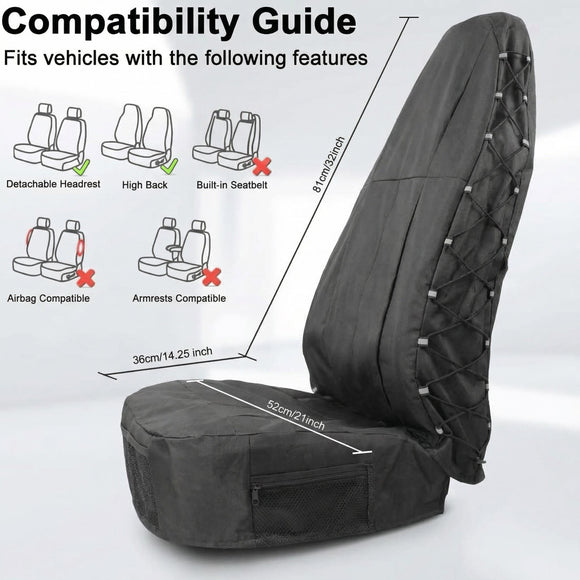 Waterproof Front Seat Covers High Back Seat Cover Bucket Seat Covers with Multi-Pockets for Semi Truck Cars Van SUV Pickup (Pack of 2)