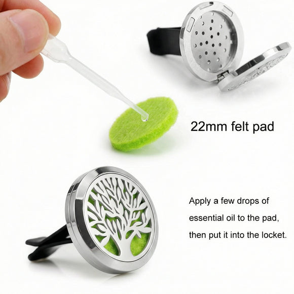 2PCS 30mm Car Aromatherapy Essential Oil Diffuser Stainless Steel Locket with Vent Clip 12 Felt Pads