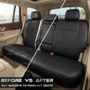 Faux Leather Back Seat Cover Universal Quilting Waterproof Bench Rear Seat Cover Universal car seat Cover Fit 95% Automotive Interior Covers for Sedans SUVs Vans Small Trucks All Black-3