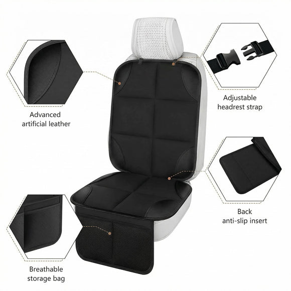 Car Seat Protector Large Auto Protector for Child Seats with Thickest Padding and Non-Slip Backing Mesh Pockets for SUV Sedan Truck Leather and Fabric - Black