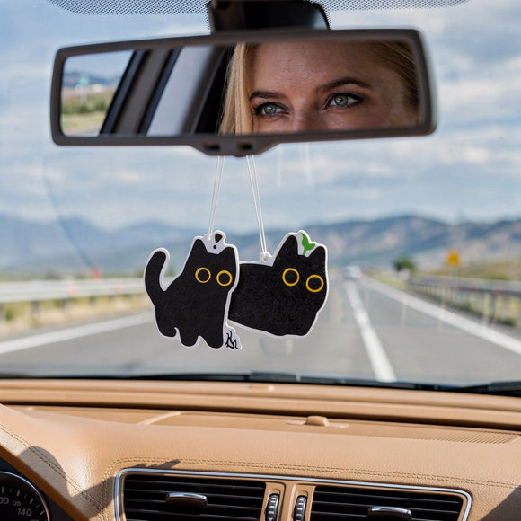 Car Air Fresheners Set - 6Pcs Cute Black Cat Freshener Hanging Ornaments Refresh Air Fragrant Pendant Essential Gift For Car Accessories Decoration Interior Home Household Long-Lasting Scent