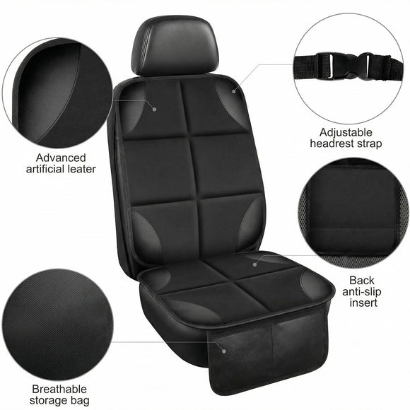 Car Seat Protector 1 Pack Car Seat Cushion Mat Thickest Padding Waterproof 600D Fabric Car Seat Covers for Non-Slip Backing Mesh Pockets for Baby and Pet (Black 1 Pack)