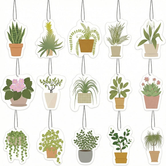 15 Pcs Hanging Plants Air Freshener Funny Plant Accessories Mirror Car Fresheners Cute Scented Hanging Car Decoration Ornaments Christmas for Women Men Auto Home Bathroom Closets