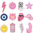 Laffact 12Pcs Preppy Boho Car Air Freshener Lightning Bolt Smile Cow Boots Pink Hat Lip Incense Chip Hanging Slice Essential Oil Pendant Diffuser Scented Decor for Car Interior Accessories Home-1