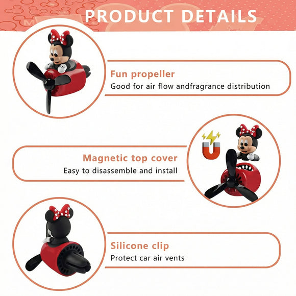 2Pcs Car Air Fresheners Cute Cartoon Mouse Pilot Men Women Car Perfume Rotating Propeller Automotive Air Outlet Fan Creative Diffuser Car Decoration (M.ickey+M.innie)
