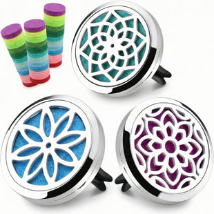 Car Diffuser Vent Clip - 30mm Aromatherapy Essential Oil Car Diffuser Vent Clips with 36 Refill Pads (3 Lotus Vent Clips Metal)