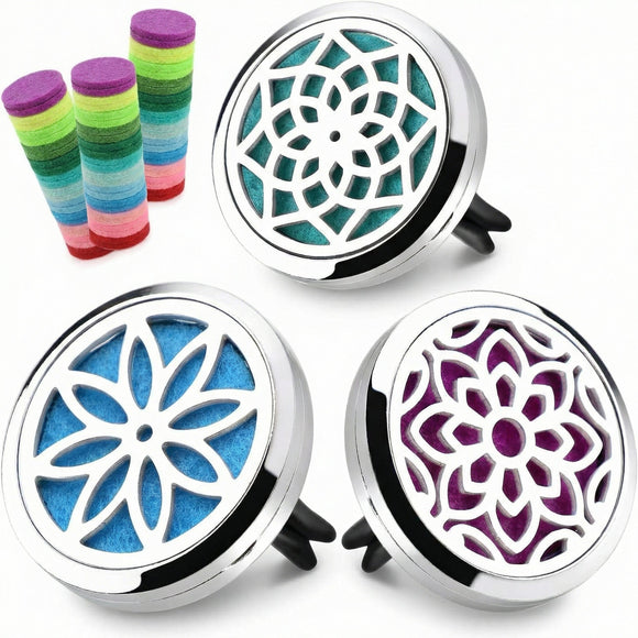 Car Diffuser Vent Clip - 30mm Aromatherapy Essential Oil Car Diffuser Vent Clips with 36 Refill Pads (3 Lotus Vent Clips Metal)