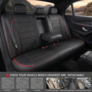 Leather Back Seat Cover Piping Waterproof Bench Seat Cover Rear Seat Cover Universal Fit for Cars Sedans SUVs Truck 95% Automotive Interior Backseat Car Covers (Rear Black and Red)-4