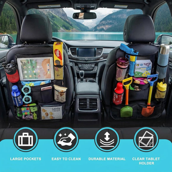 Car Organizer Back Seat with 9 Storage Pockets & 10 Tablet Holder 1Pack Seat Back Cover for Kids Toddlers Kick Mats Protector Keep Cars Vehicles Organized & Tidy Travel Accessories