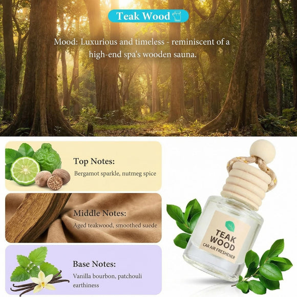 Car Air Freshener Oil Diffuser - Hanging Long Lasting Scent for Car & Home Essential Oil Freshener with Adjustable Fragrance (Teak Wood+Black Ice)