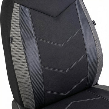 High Back Front Car Seat Covers - Sports Carbon Fiber Mesh Design Universal Fit Airbag Compatible (Gray) - 0