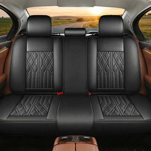 Leather Back Row Seat Covers Waterproof Rear Split Bench Car Seat Covers Vehicle Seat Cushion Cover Protector Universal Fit for Most Cars Sedan SUV Pickup Truck(Back Row/Black)