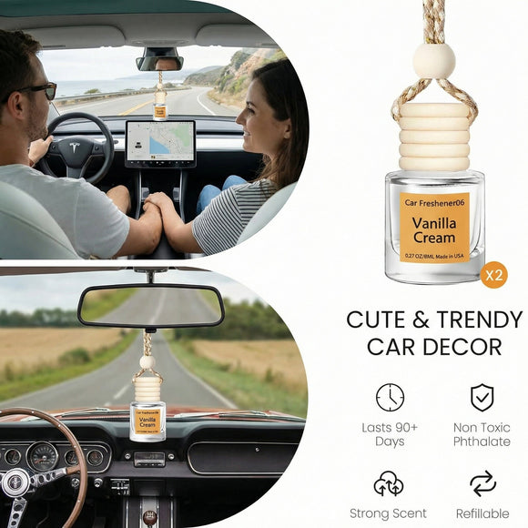 Hanging Car Air Freshener Long Lasting Essential Oil Diffuser Non-Toxic Vanilla Cream Scent Cute Car Fresheners for Women 2 Pack Made in USA