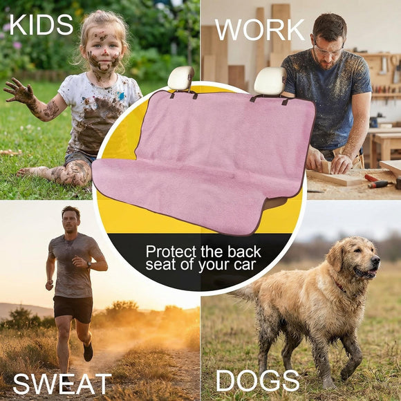 Back Seat Cover for Car Trucks Van SUV Waterproof Rear Bench Towel Seat Covers for Dogs and Kids Automotive Backseat Protector (Pink)