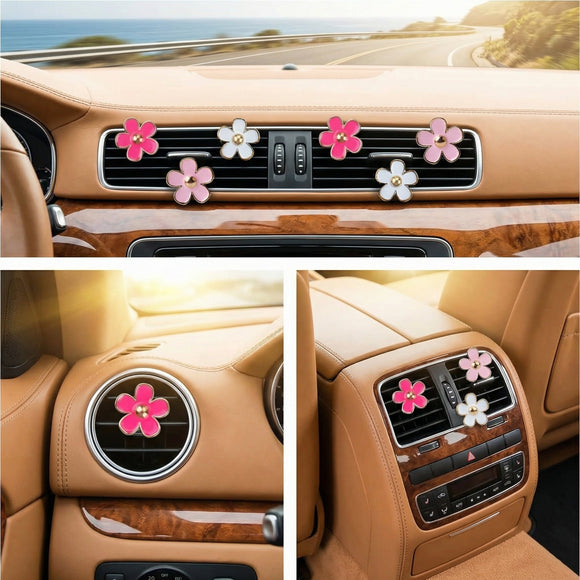 Pink Car Accessories for Women Teen Girls 6PCS Cute Auto Scent Air Fresheners Vent Clips Girly Daisy Flower Decorations Interior Aesthetic Things Cars Perfume Decor Stuff Christmas Gifts for Her Mom