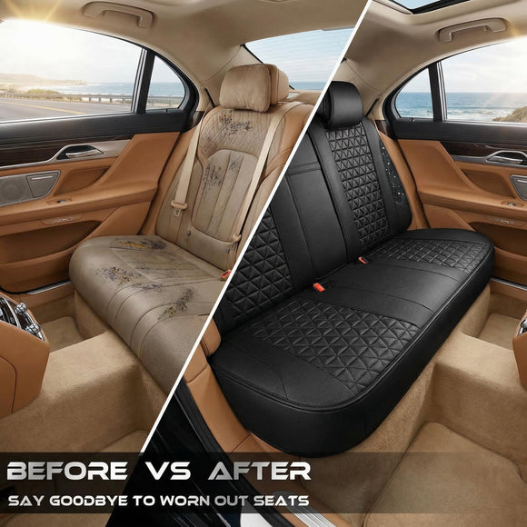 Bling Back Seat Cover Waterproof Leather Bench Rear Seat Cover Shining Diamond Truck Glitter Crystal Sparkly Rhinestone Universal Fit Armrest Automotive Kid Women Girl Black Diamond