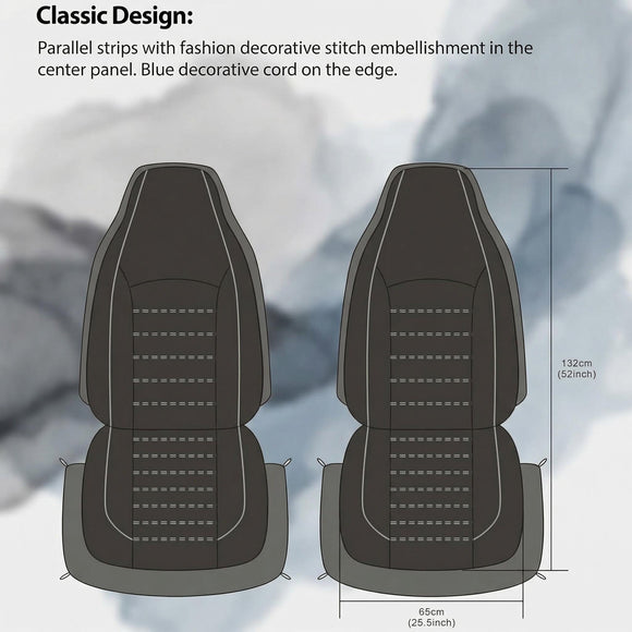 Classic Universal PU Leather Car Front Seat Covers High Back Bucket Seat Cover - Fit Most Cars Trucks SUVS or Vans 2 PCS Gray Trim Auto Seat Covers Set Car Seat Protector for All Seasons
