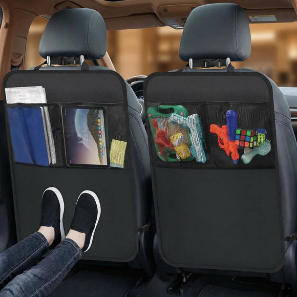 2 Pack Kick Mat Backseat Protector Back Seat Cover for Kids Car Seat Back Protectors with 2 Pocket Storage Organizer for Car SUV Minivan or Truck Seats (Black)