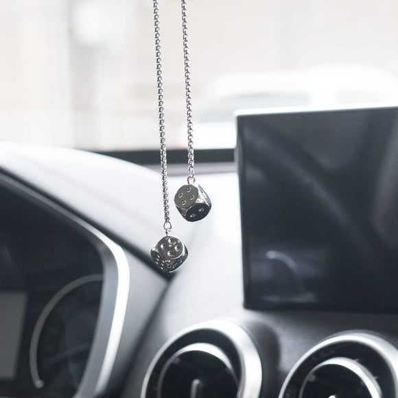 Creative Hanging Dice with Dots Car Metal Pendant Rear View Mirrors Charms Ornament (Silver)