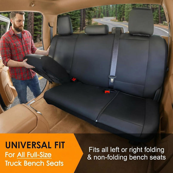 Bench Seat Cover Fits All Full-Size Silverado F-150 Ram Sierra Titan Tundra Pickup Trucks; Folding Bench or Standard Bench Seats; Premium Faux Leather Black (1370036LT)