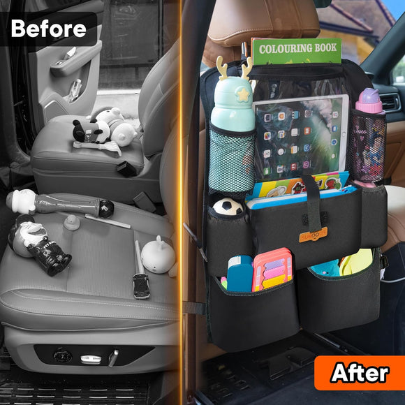 Upgraded Car Organizer with 11-inch Tablet Holder, 8 Pockets, Car Seat Protector for Road Trips - Car Storage and Organizers for Kids
