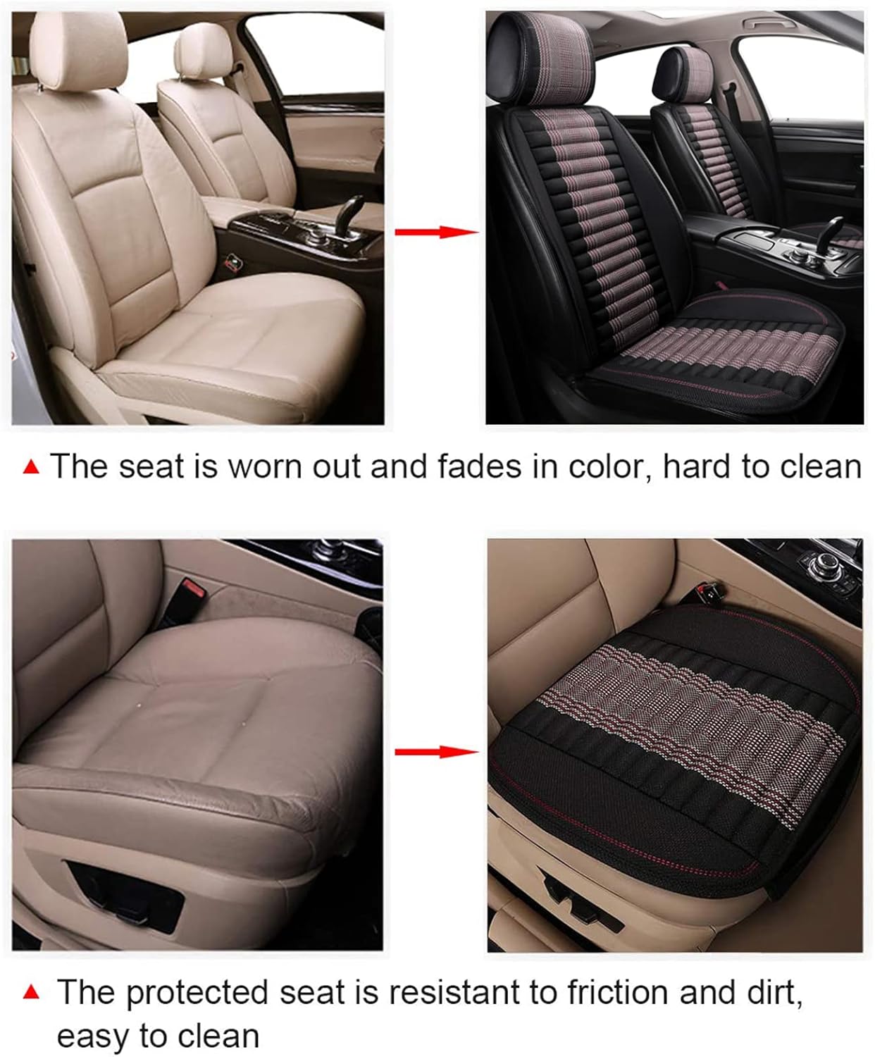 Car Seat Cushion,Car Seat Cover Universal Bottom Driver Pad,Bamboo Charcoal Comfortable and Breathable Fabric Seat Cushion with Storage Pouch,Fit for Trucks Vans Cars SUV (2PC Black)