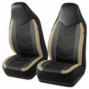 Leather Car Seat Covers Sports Carbon Fiber & Mesh Design High-Back Two Front Set Waterproof Automotive Seat Covers Airbag Compatible Universal Fit for Most Cars (Black & Beige)-1