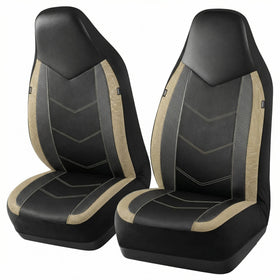 Leather Car Seat Covers Sports Carbon Fiber & Mesh Design High-Back Two Front Set Waterproof Automotive Seat Covers Airbag Compatible Universal Fit for Most Cars (Black & Beige)