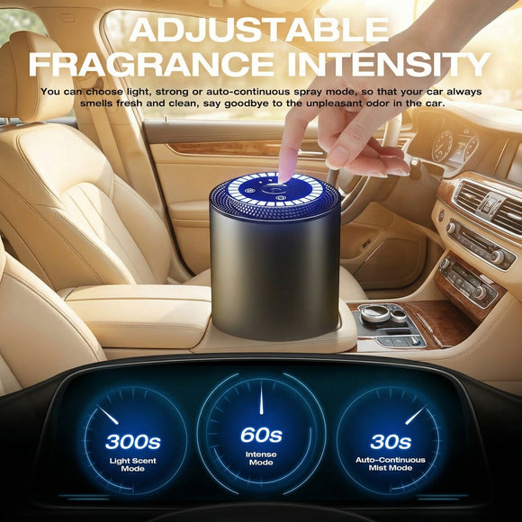 Smart Car Air Fresheners with Rhythmic Atmosphere Light Car Freshener Essential Oil Diffuser Auto On/Off Adjustable Concentration Battery Powered with 50ml perfume lasts 120 days