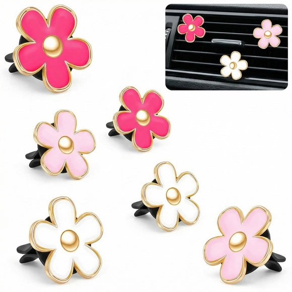6 Pcs Daisy Flower Air Vent Clip Accessories Air Conditioning Outlet Clip Car Air Freshener Dashboard Accessories Charm Car Inter Decor(3 cm 3.3 cm Red Pink White)