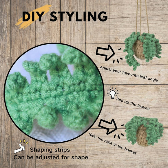 Handmade Crochet Hanging Car Air Freshener - Botanical Fern Leaf Design with 12ml Refillable Glass Essential Oil Bottle Long-Lasting Car Diffuser & Nature-Inspired Decor