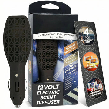 Reusable 12V Plug-in Car Air Freshener Power Fresh Auto Shut-Off Plug-In Convenience No Batteries Needed Includes 4 Scent Bars for Up to 30 Days of Freshness - Matte Black
