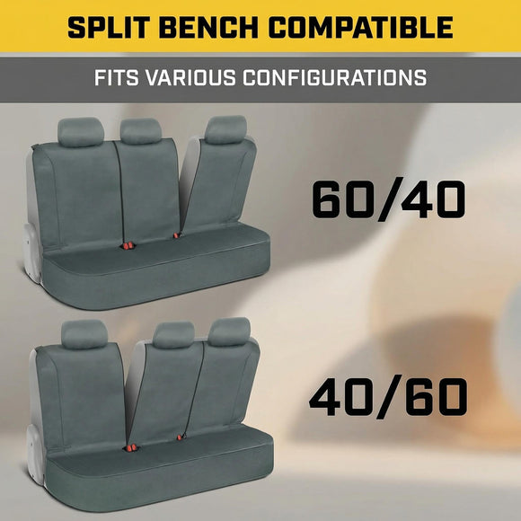 Flexfit Gray Rear Seat Cover for Car SUV & Truck - Durable Canvas Material Back Car Seat Covers 60/40 Split Bench Protector - Back Seat Cover & Back Seat Protector Interior Accessories