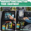 Car Backseat Organizer with Tablet Holder 11 Storage Pockets with Foldable Food Tray Protector Kick Mats for Kids Travel Accessories Organizer (Black 1Pack)-3
